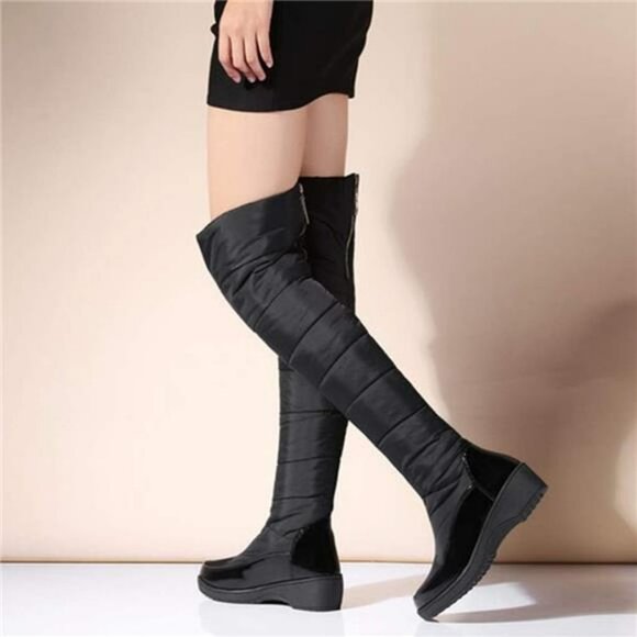 Women's Black Over The Knee Thigh High Winter Snow Tall Boots Waterproof Boots - Picture 3 of 7